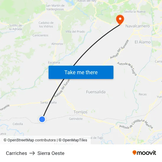 Carriches to Sierra Oeste map