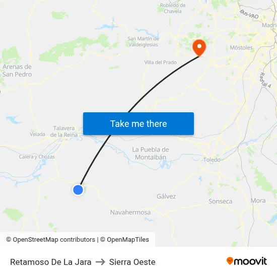 Retamoso De La Jara to Sierra Oeste map