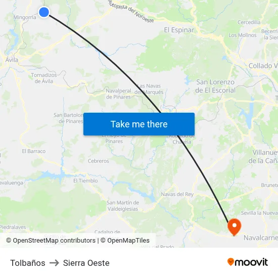Tolbaños to Sierra Oeste map