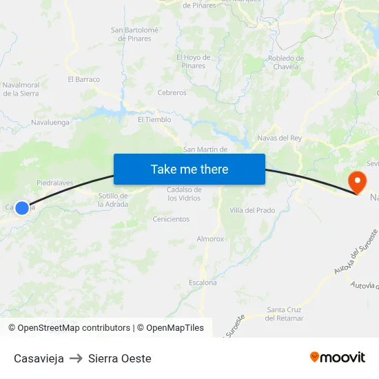 Casavieja to Sierra Oeste map