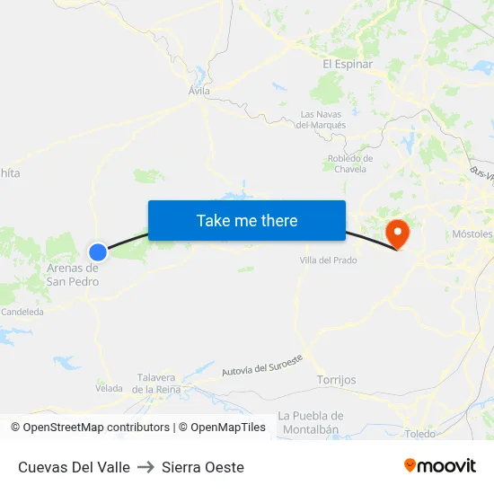 Cuevas Del Valle to Sierra Oeste map