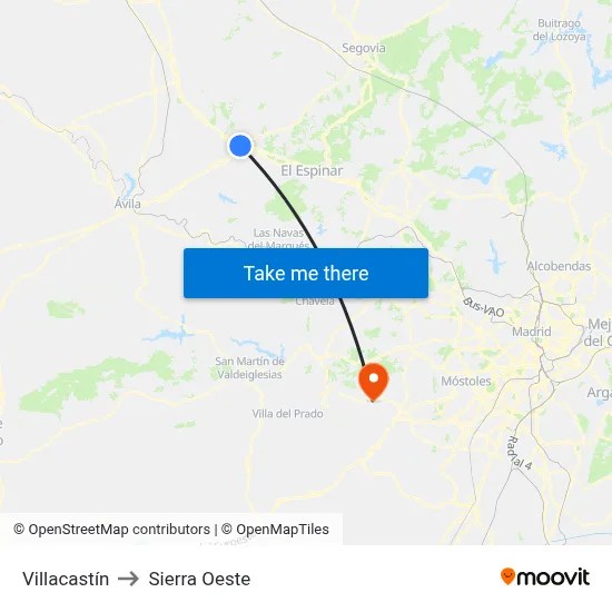 Villacastín to Sierra Oeste map
