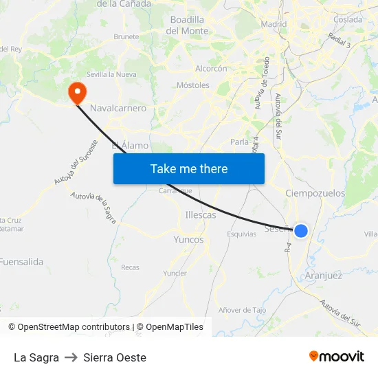 La Sagra to Sierra Oeste map
