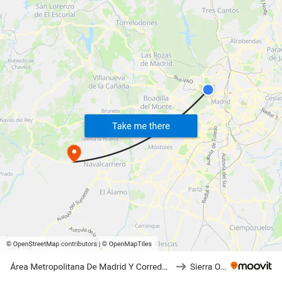 Área Metropolitana De Madrid Y Corredor Del Henares to Sierra Oeste map
