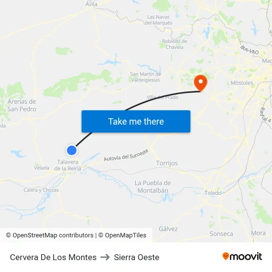 Cervera De Los Montes to Sierra Oeste map