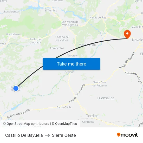 Castillo De Bayuela to Sierra Oeste map