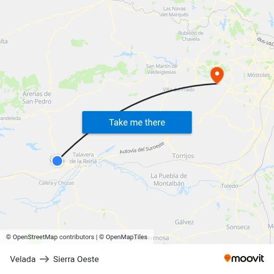 Velada to Sierra Oeste map