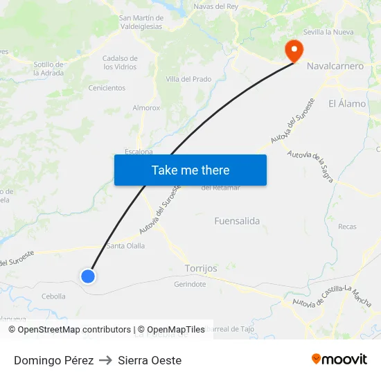 Domingo Pérez to Sierra Oeste map