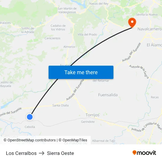 Los Cerralbos to Sierra Oeste map
