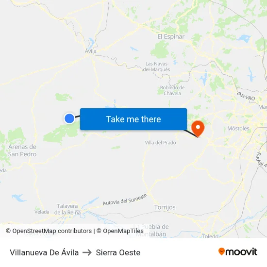 Villanueva De Ávila to Sierra Oeste map