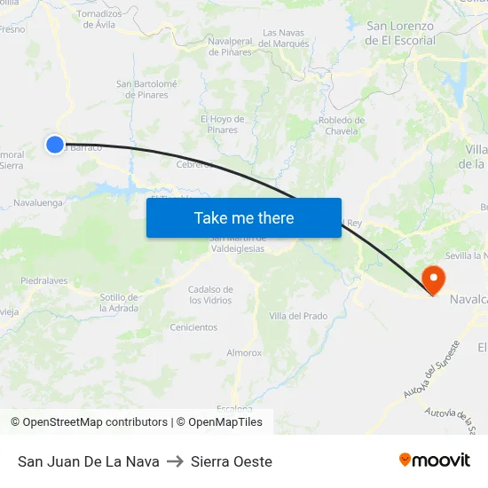 San Juan De La Nava to Sierra Oeste map