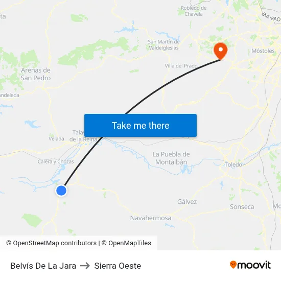 Belvís De La Jara to Sierra Oeste map