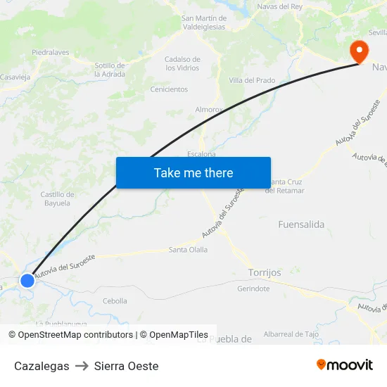 Cazalegas to Sierra Oeste map