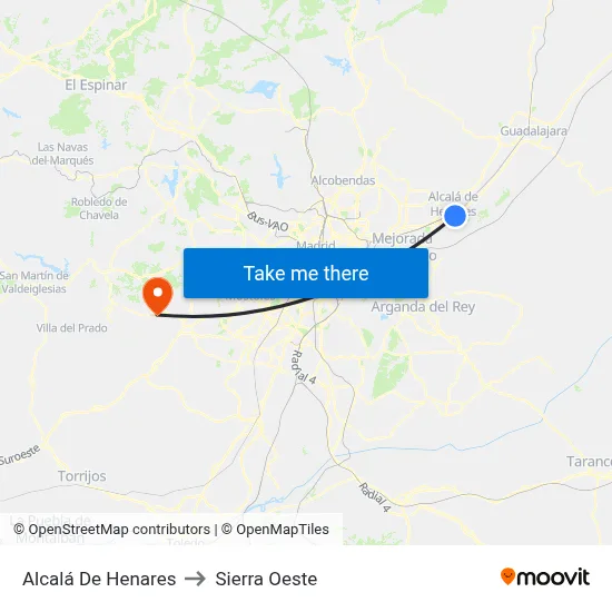 Alcalá De Henares to Sierra Oeste map