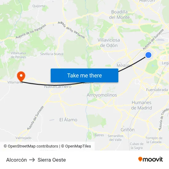 Alcorcón to Sierra Oeste map