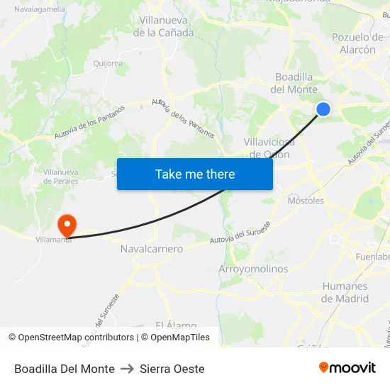 Boadilla Del Monte to Sierra Oeste map