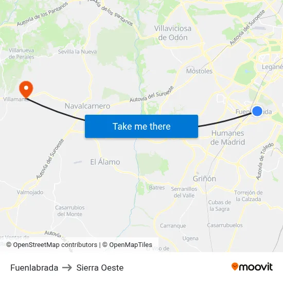 Fuenlabrada to Sierra Oeste map