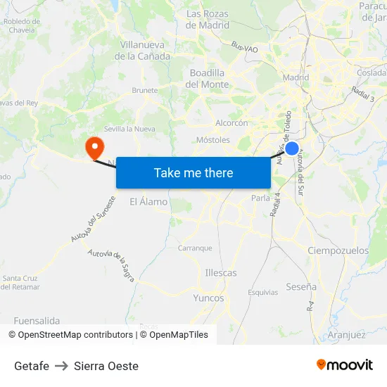 Getafe to Sierra Oeste map