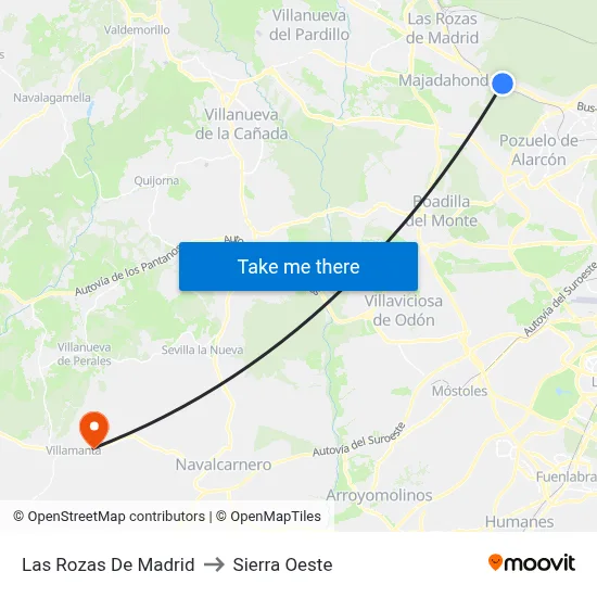 Las Rozas De Madrid to Sierra Oeste map