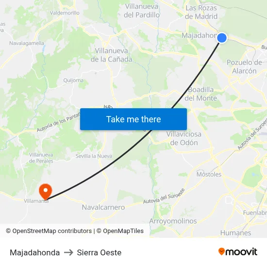 Majadahonda to Sierra Oeste map