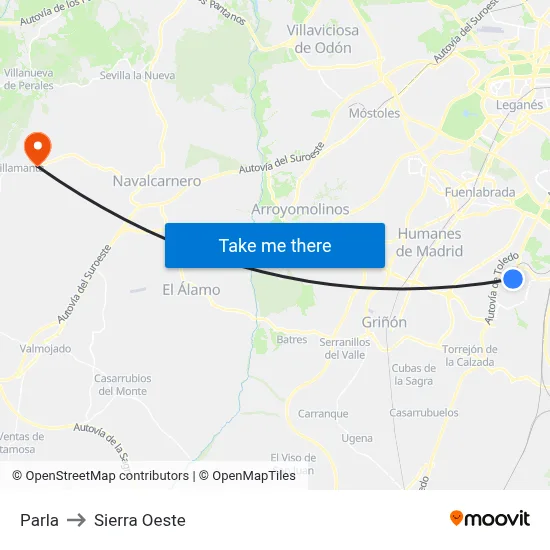 Parla to Sierra Oeste map