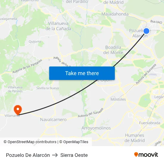 Pozuelo De Alarcón to Sierra Oeste map