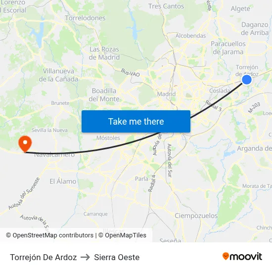 Torrejón De Ardoz to Sierra Oeste map
