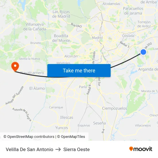 Velilla De San Antonio to Sierra Oeste map