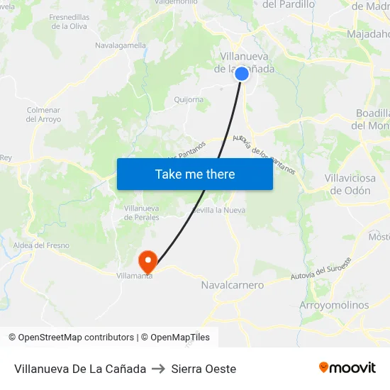 Villanueva De La Cañada to Sierra Oeste map