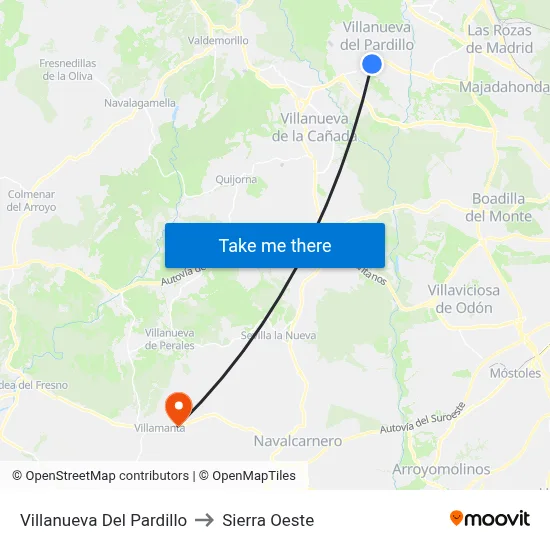 Villanueva Del Pardillo to Sierra Oeste map