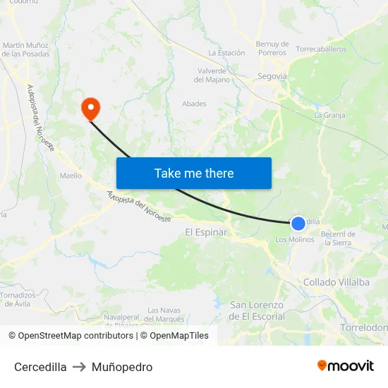 Cercedilla to Muñopedro map