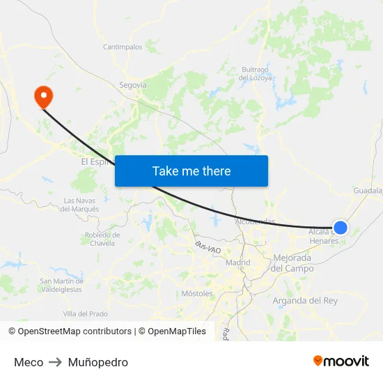 Meco to Muñopedro map