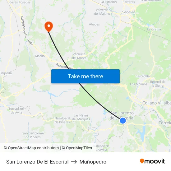 San Lorenzo De El Escorial to Muñopedro map