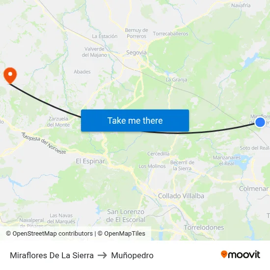 Miraflores De La Sierra to Muñopedro map