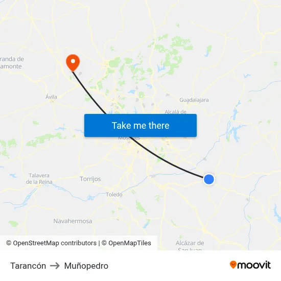 Tarancón to Muñopedro map