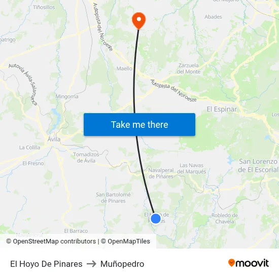 El Hoyo De Pinares to Muñopedro map