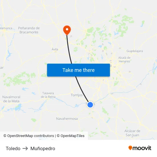 Toledo to Muñopedro map