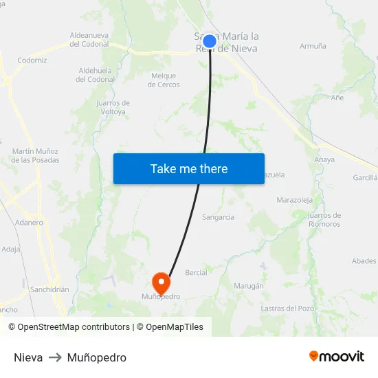 Nieva to Muñopedro map