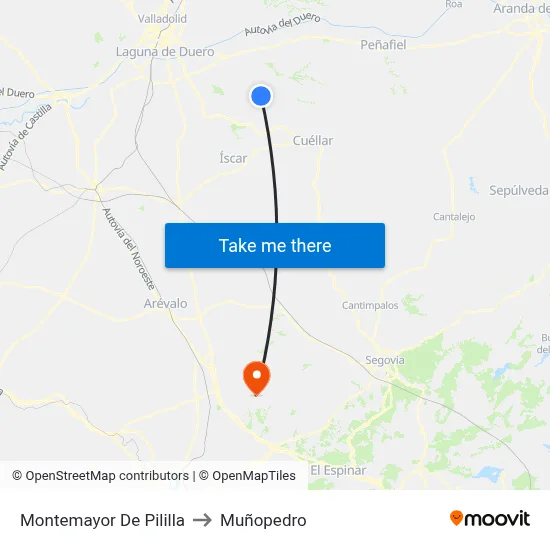 Montemayor De Pililla to Muñopedro map