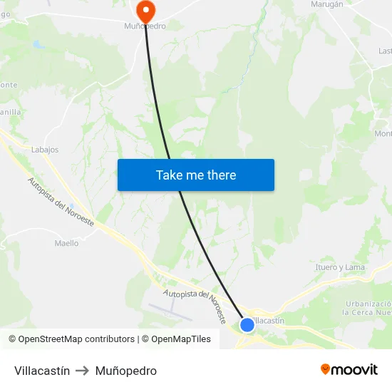 Villacastín to Muñopedro map