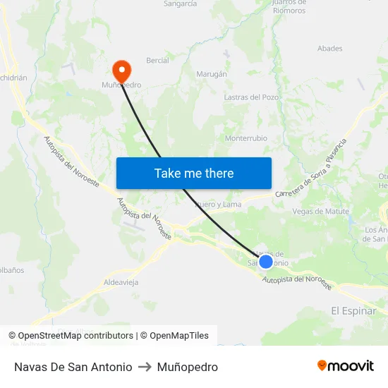 Navas De San Antonio to Muñopedro map