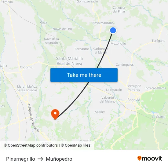 Pinarnegrillo to Muñopedro map