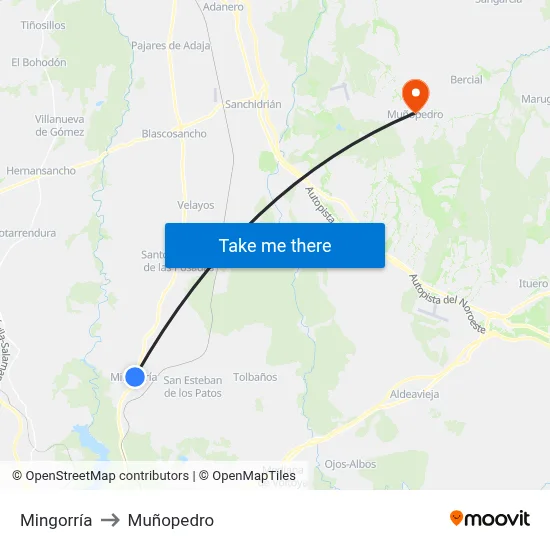 Mingorría to Muñopedro map
