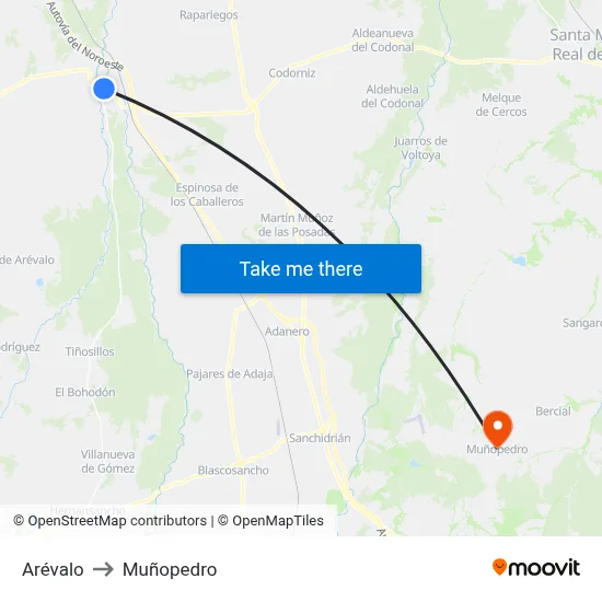 Arévalo to Muñopedro map