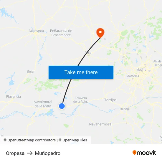 Oropesa to Muñopedro map