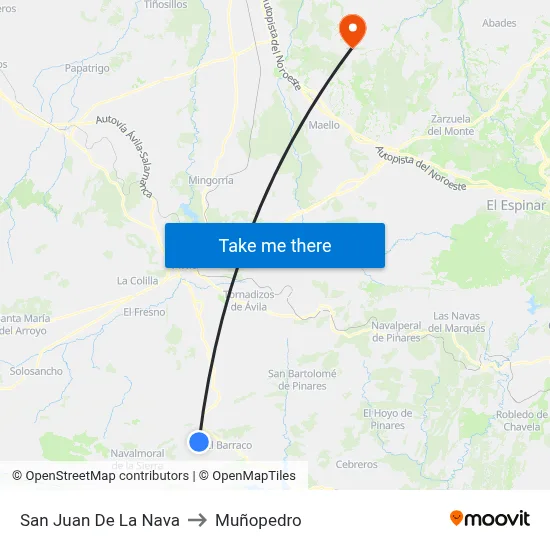 San Juan De La Nava to Muñopedro map