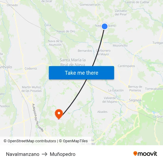 Navalmanzano to Muñopedro map