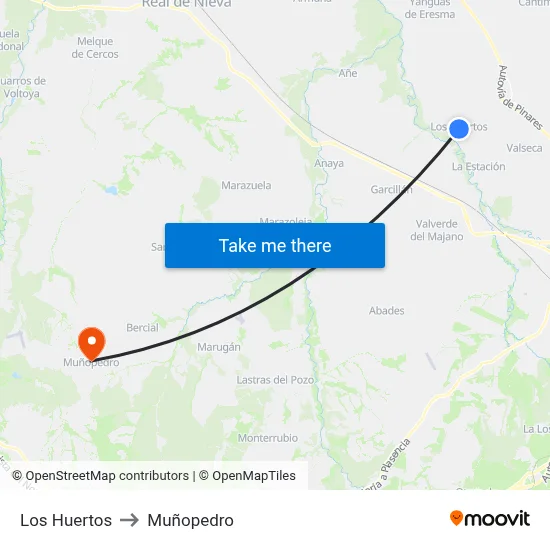 Los Huertos to Muñopedro map