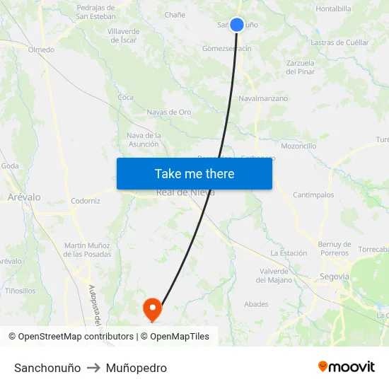 Sanchonuño to Muñopedro map