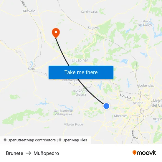 Brunete to Muñopedro map